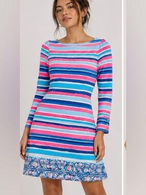 Lilly Pulitzer Striped 3 Quarter sleeve dress Size Small Neon Pink blue NWOT